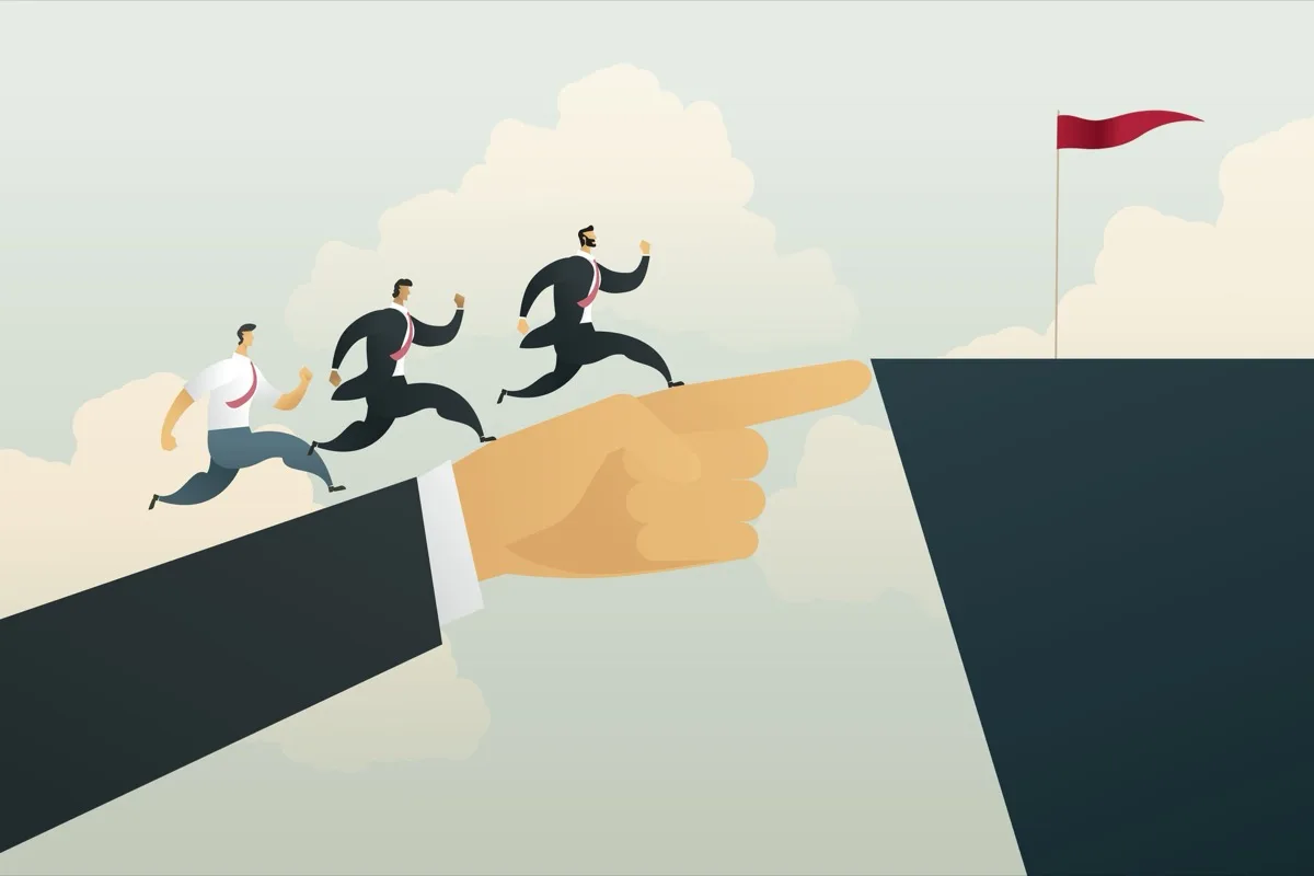 Illustration of people running toward a goal representing building an online personal training business