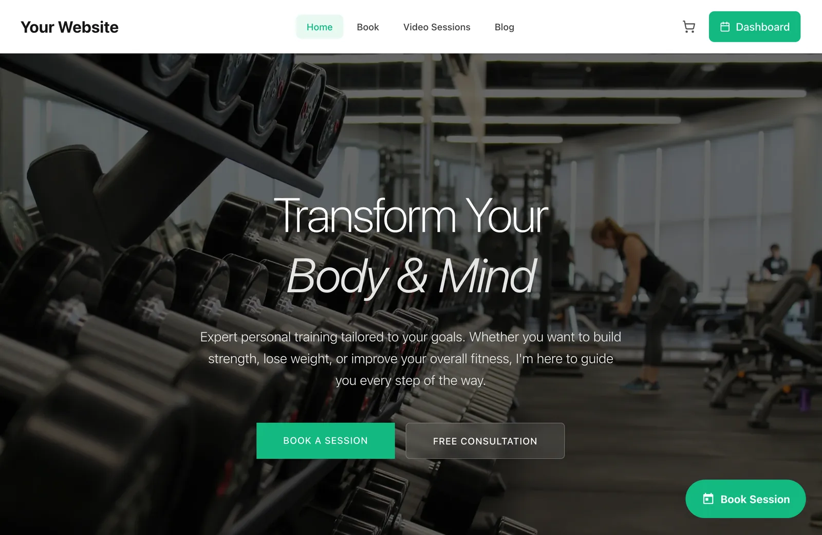 Professional trainer website with branding and online booking